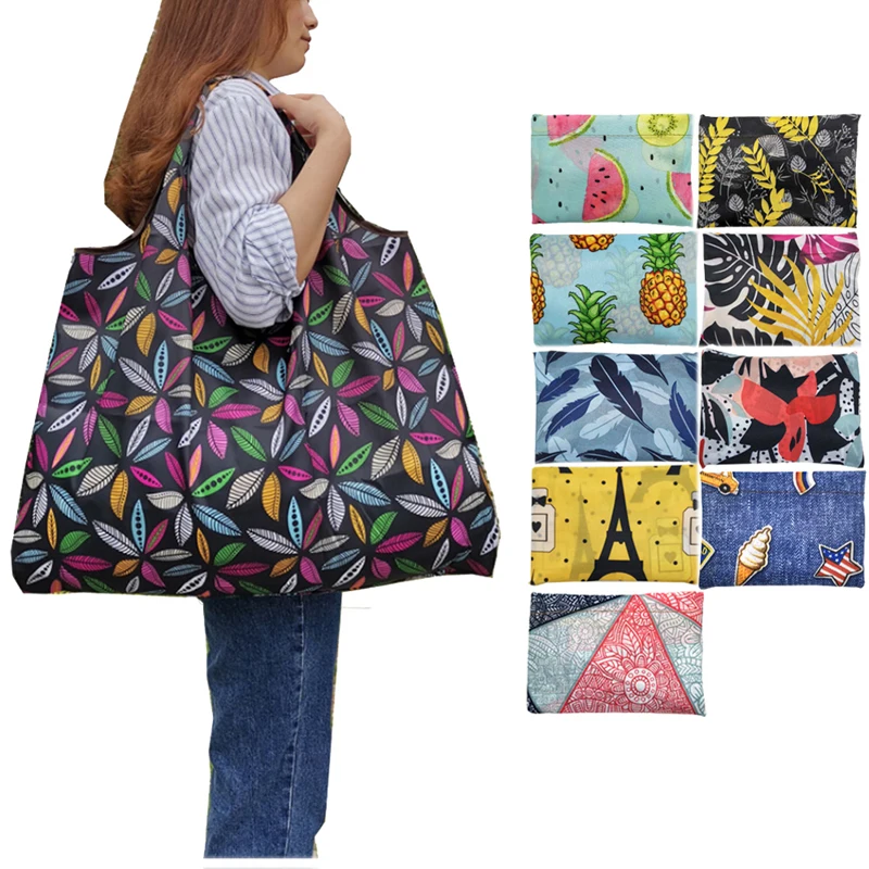

Shopping Bag Portable Foldable Fruit Printing Handbags Grocery Supermarket Storage Large Capacity Reusable Cartoon Holder
