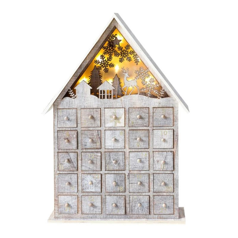 

Christmas Wooden Advent Calendar Countdown Decoration with Drawers LED Light