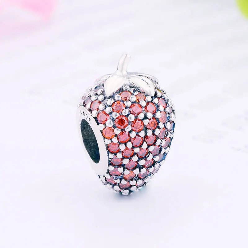 925 пробы Серебряный циркониевый светящийся фруктовый клубничный бисер Подходит