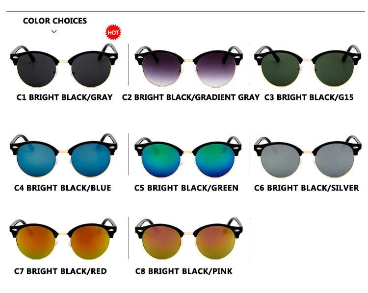 

Retro Semi Rimless Sunglasses Men Women Brand Designer Half Frame Sun Glasses Classic Vintage Oculos De Sol UV400