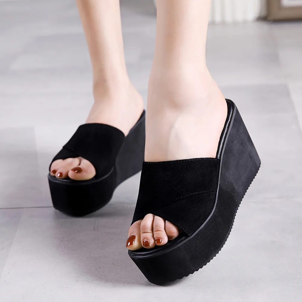

2021 Brand New Shoes Women Platform Comfortable Wedges Sandal Slippers Summer Black Outdoor Slides