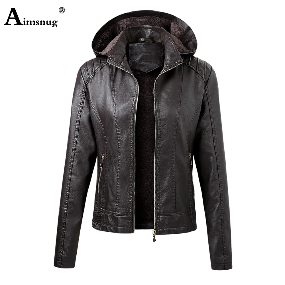 Осень 2021 новые куртки Aimsnug из искусственной кожи Женская толстовка верхняя