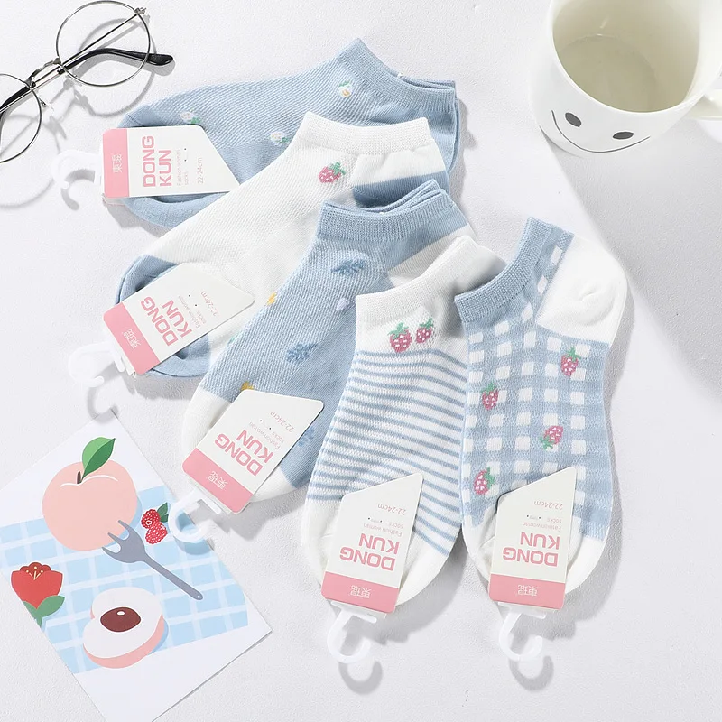 

Симпатичные дизайнерские сетчатые дышащие хлопковые короткие носки премиум-класса с изображением цветов животных клубники для женщин