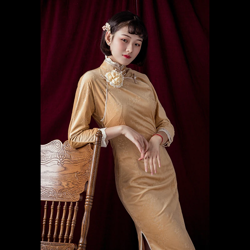 

ulara restoring ancient ways of the republic of China double stitching cheongsam show white tender round collar lace