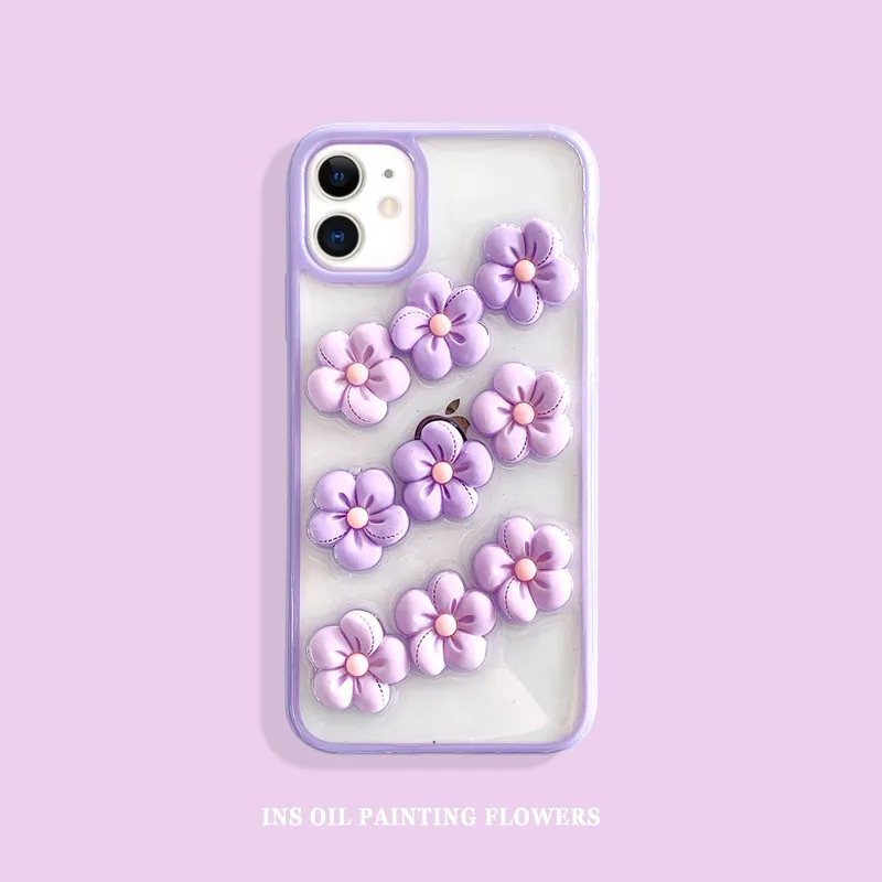 

INS Cute 3D Flower Transparent Soft Phone Case For iPhone 12 11 Pro Max X XS Max XR 7 8 Puls SE 2020 Soft Silicone Cover Shell