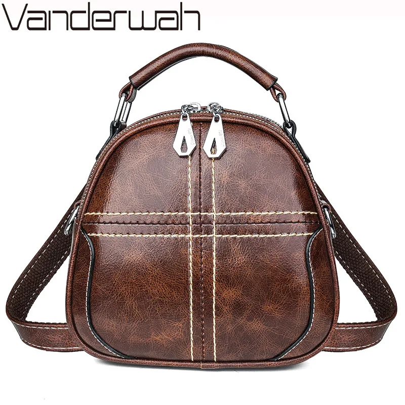 Женский многофункциональный мини рюкзак маленький винтажный кожаный