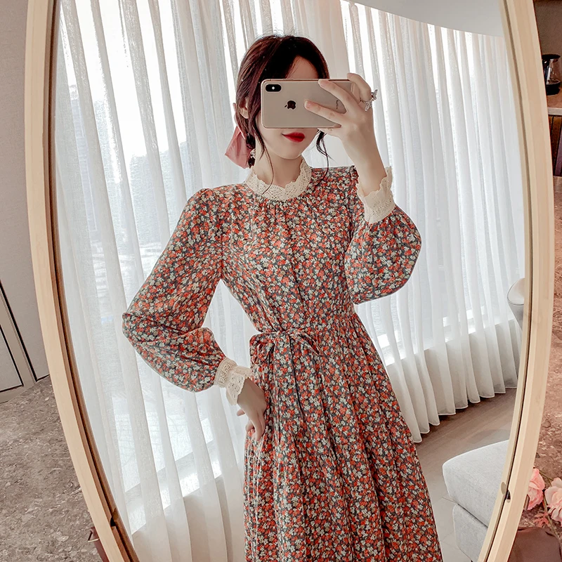 

Fashion floral dress 2021 spring new women's literary long skirt gentle temperament fairy skirt with a bottom skirt