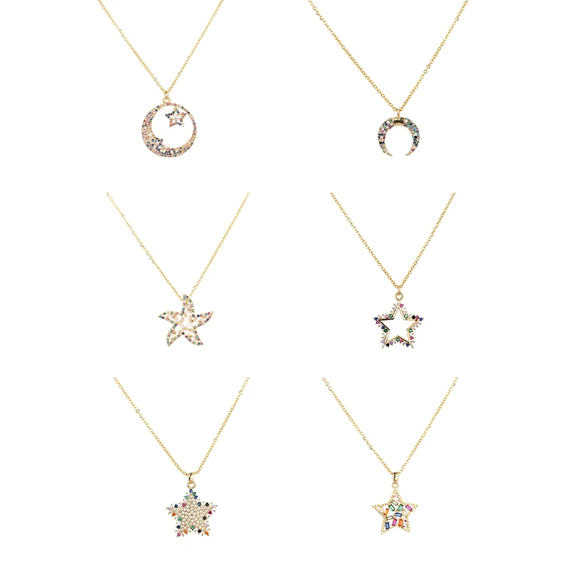 

Daihe Luxury Moon Stars Pendant Necklace Women 18K Gold Plated Colorful Crystal Copper Necklaces Women Gift Jewelry Wholesale