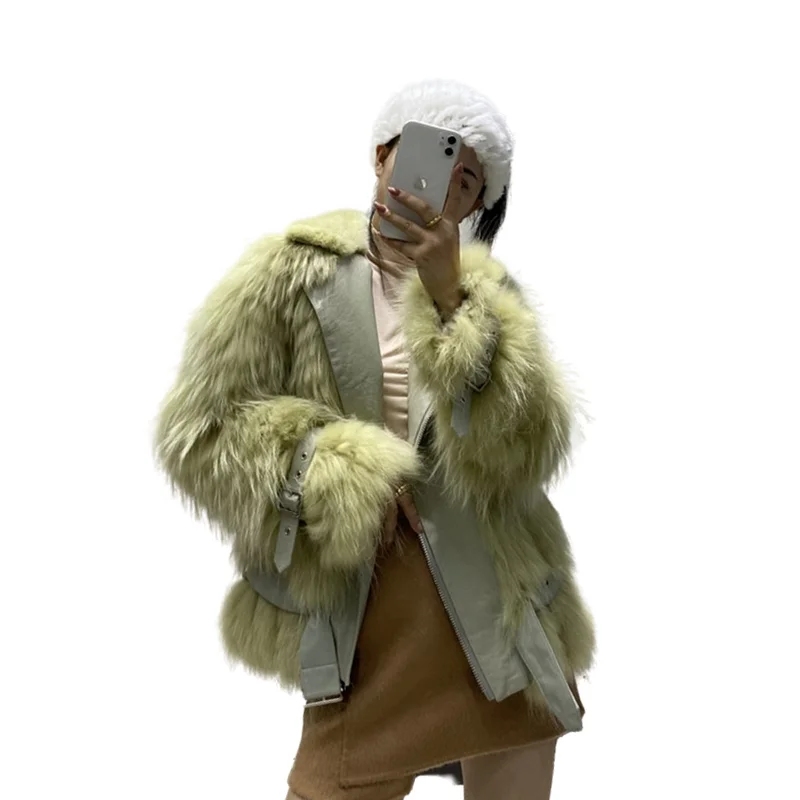 

New arrival real raccoon fur coat women fur jacket winter luxury fluffy raccoon coats hot sale