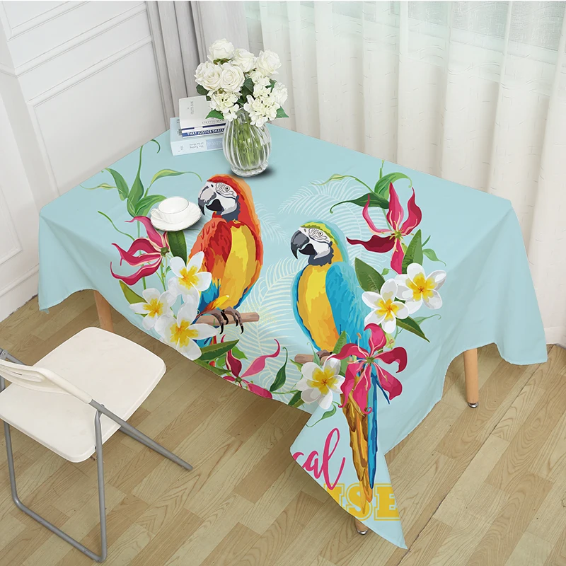 Современная обтягивающая скатерть попугай с зелеными растениями животные