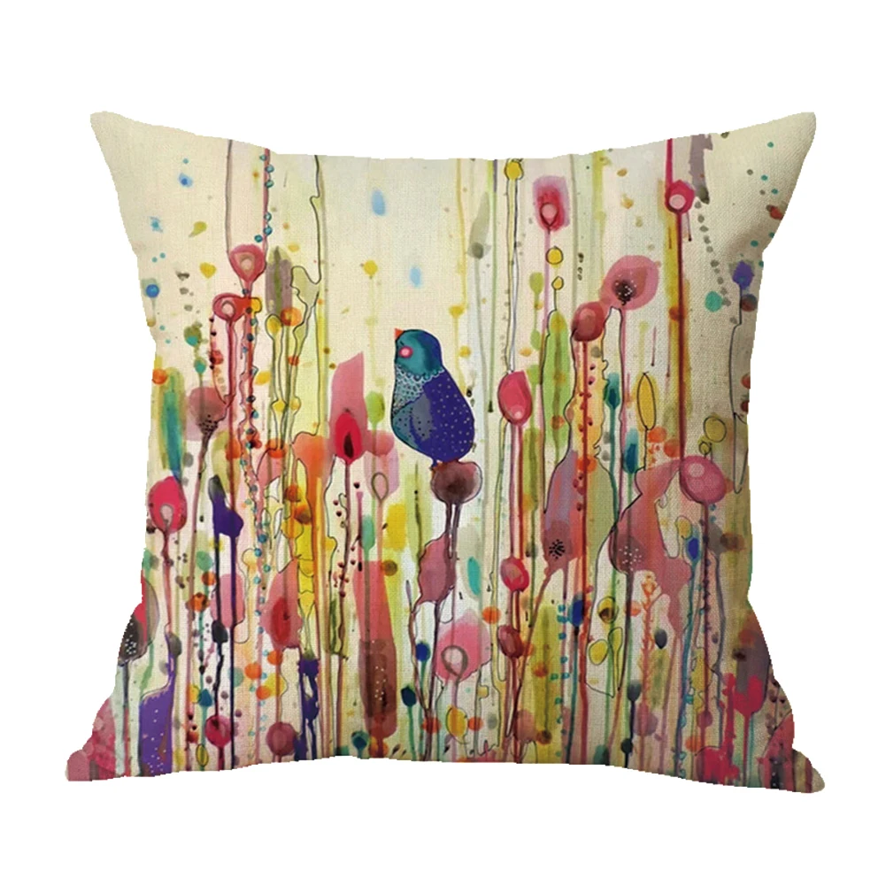 

Pillow Cover Oil Painting Cushion Bird Rose Sunflower Art Style Office Living Room Sofa Bed Cotton Linen 18 x 18 In