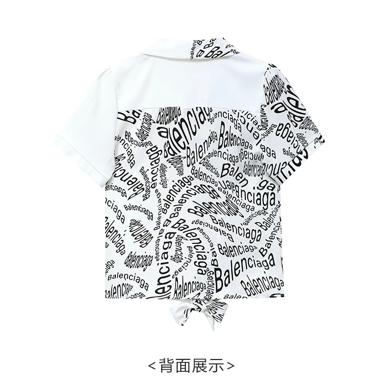 

Polo Shirts Women Blouse Short Sleeve Tops Chiffon Blouses Loose Top Letter Fashion Shirt Casual New 10071