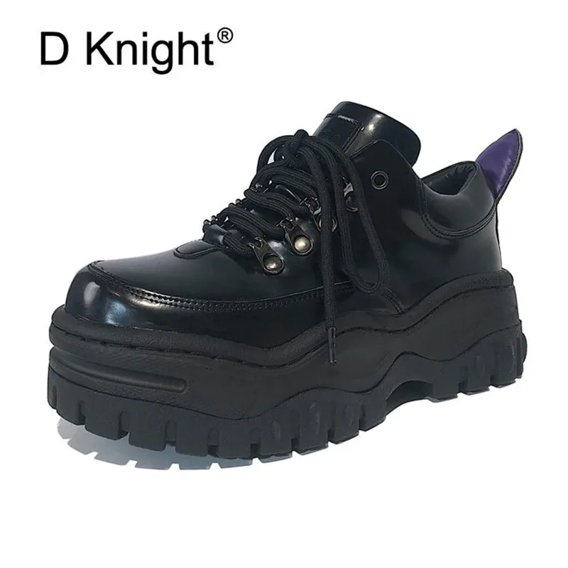

New Fashion Women Flat Platform Sneakers Punk Black Lace Up Casual Creepers Shoes Woman Comfortable Increased Ladies Girls Shoes