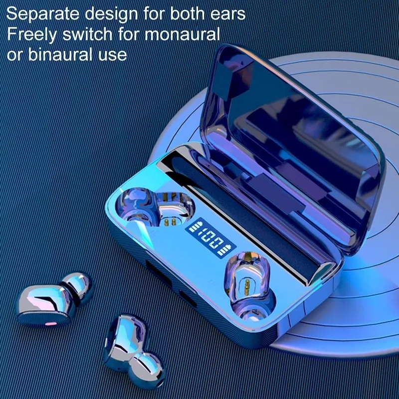 

5.0 Bluetooth Headset Wireless Mini Sport Headset HiFi Bilateral Stereo Noise-cancelling Earbuds Oversized Battery Charging Case