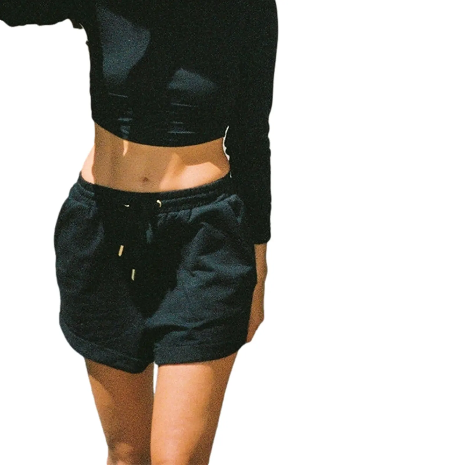 

Casual Wild Solid Color Shorts Female Elastic High Waist Lace-Up Rolled Cuff Loose Fitting Stylish Summer Daily Wear Shorts