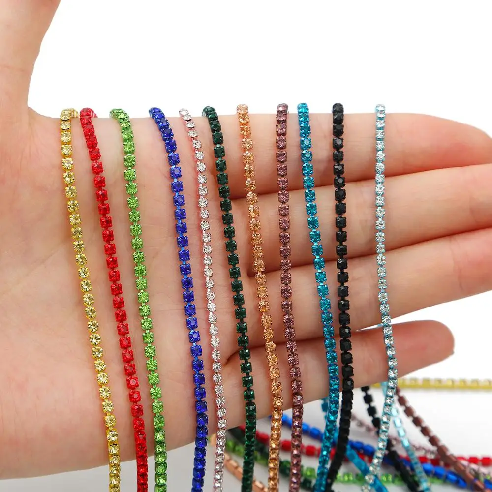 Микс 1 ярд SS6 SS8 SS12 стеклянные стразы с отделкой на цепочке хрустальные горячей