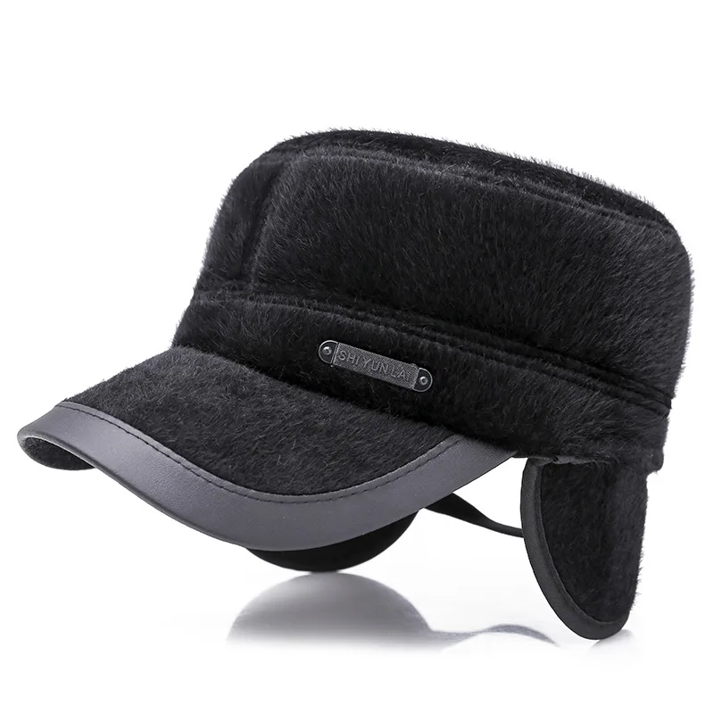 Winter hat men's middle-aged and elderly flat top outdoor Faux Fur thick warm ear protection cap | Аксессуары для одежды