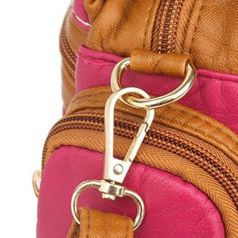 

066F Contrast Stitching Handbag Messenger Bag Soft Leather for Daily Shopping Travel Multi Pocket Shoulder Bag for Girls