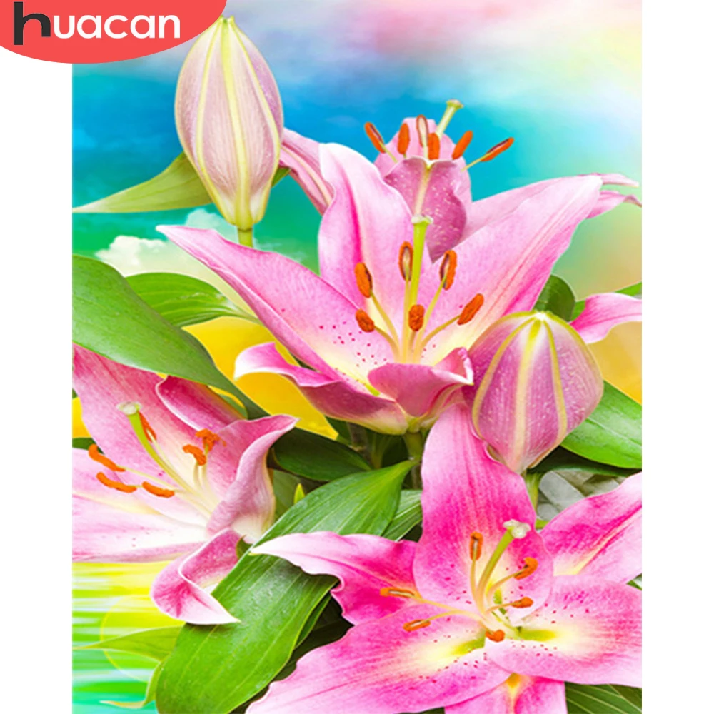 

HUACAN Раскраска по номерам цветок лилии рисунок на холсте Ручная роспись художественные картины по номерам цветочные комплекты, украшение дл...