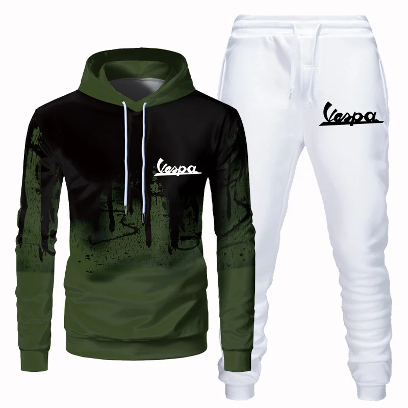 

Vespa Car Letter Printing 2021 Spring Men's Football Suit Hoodie+ Pants Pieces Of Casual Gym Clothing Cycling Running Sportswear