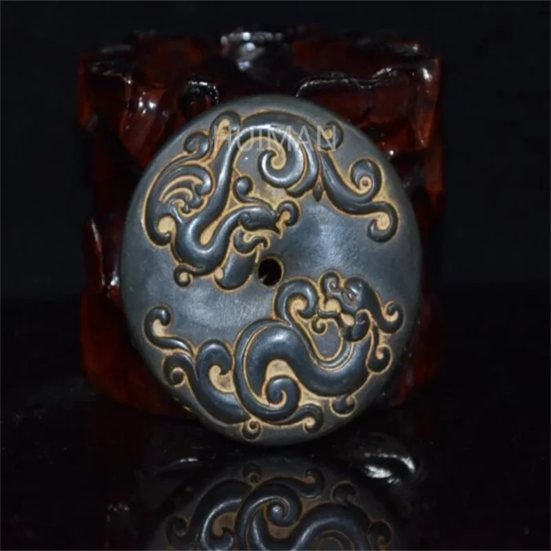 

Home Decoration Hongshan Culture Archaize Black Iron Meteorite Sculpture Dragon Phoenix Bi Pendant Statue Handicraft