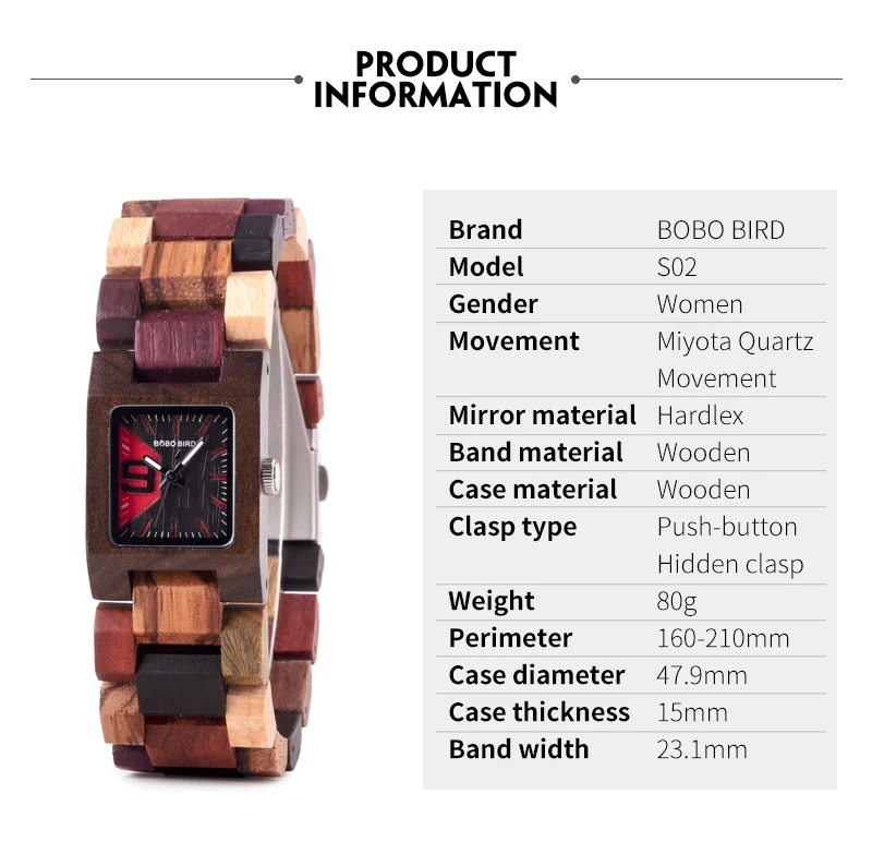 BOBO BIRD montre femme деревянные женские часы Топ Мода Квадратный Циферблат коллекция для женщин S02