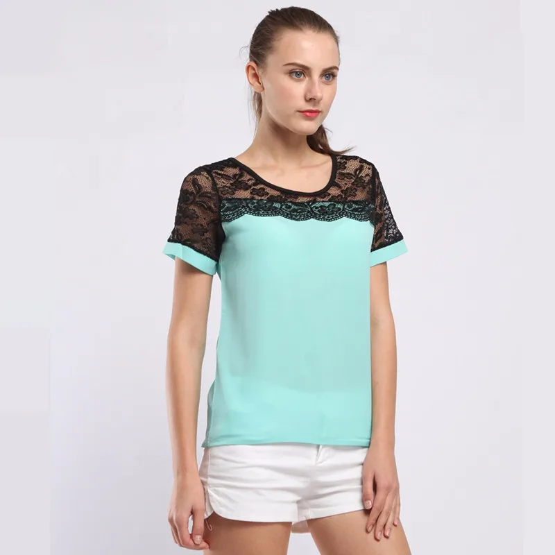 

Blouses For Women Summer Women Tops Lace Short Sleeve Casual Chiffon Blouse Female Work Wear Shirts Top