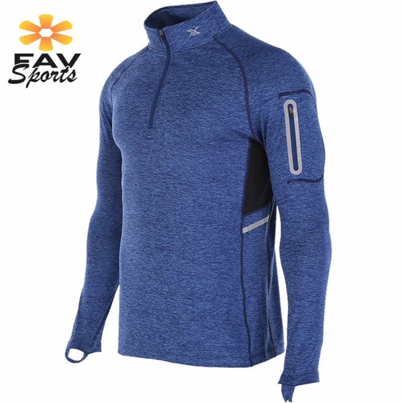 Мужская футболка с длинными рукавами на молнии для фитнеса быстросохнущая