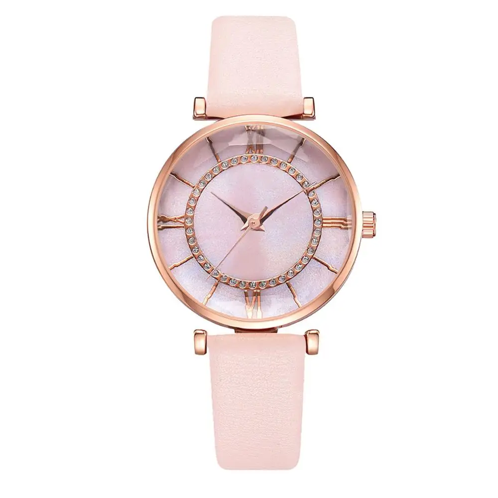 Часы наручные женские кварцевые с кожаным ремешком и нейтральным буквенным