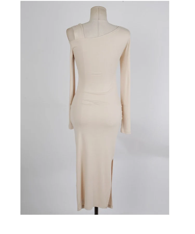 

2020 Autumn Off Shoulder Solid Long Sleeved Brief Vestidos Women's Sheath Bodycon Knee-Length Sexy Party Female Dress