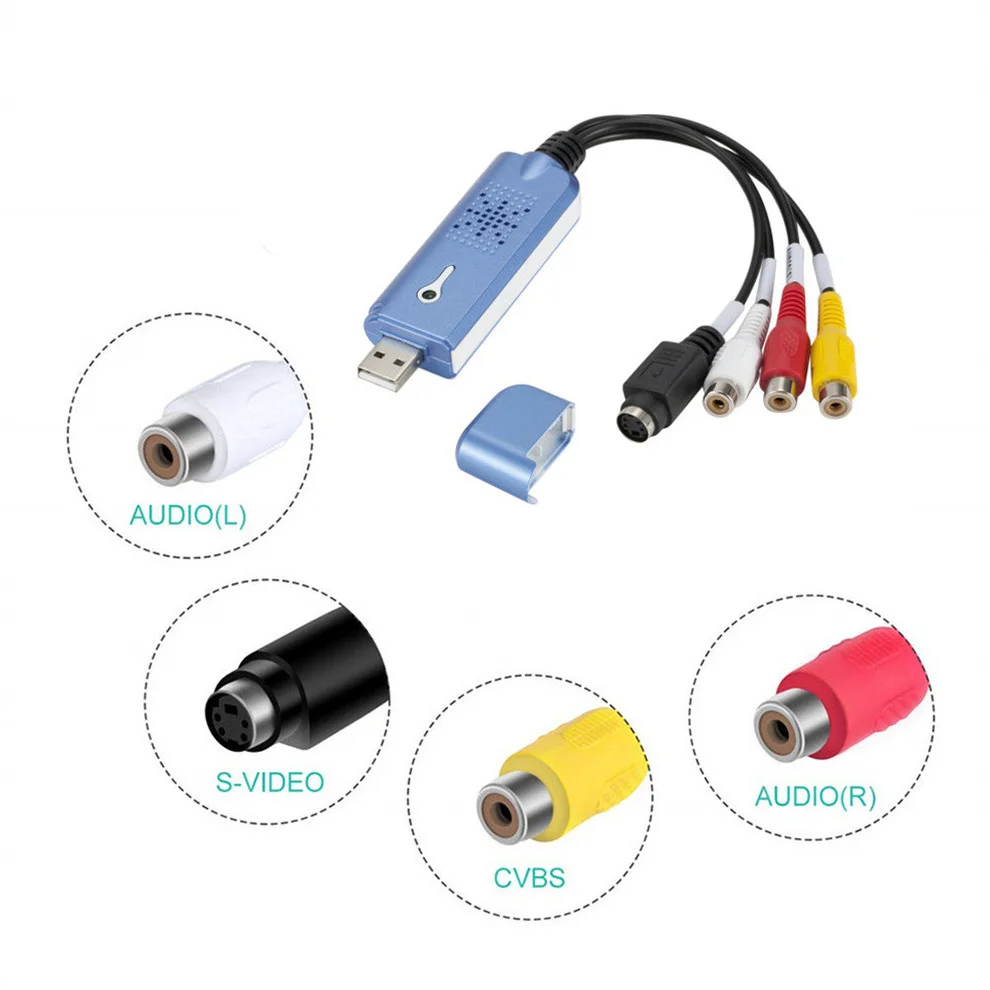 Видео-аудио захват USB 2.0 AV карты преобразователя VHS в цифровой формат с поддержкой Win 7/8/10.
