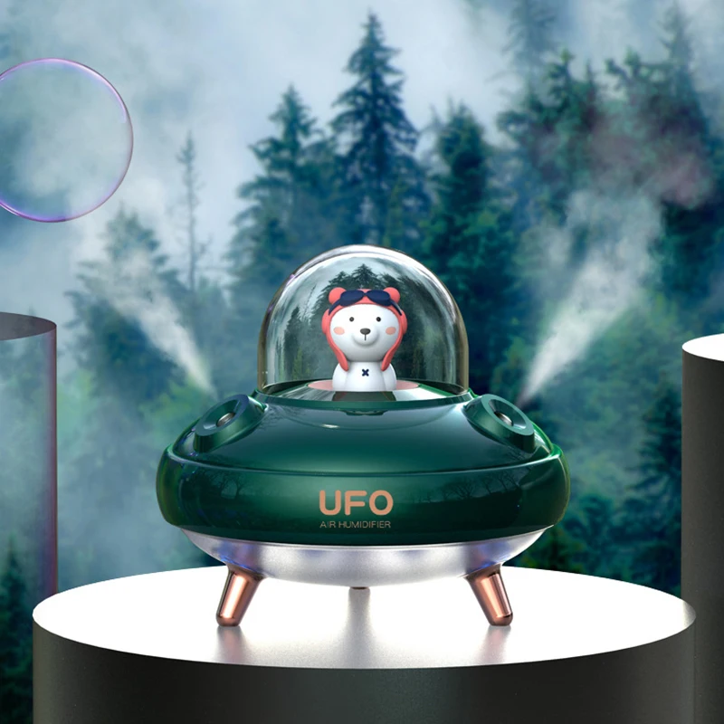 

USB Dual Nozzles UFO Humidifier Kids Desktop Air Humidifier Cute Planet Bear LED Light Ultrasonic Aroma Essential Oil Diffuser