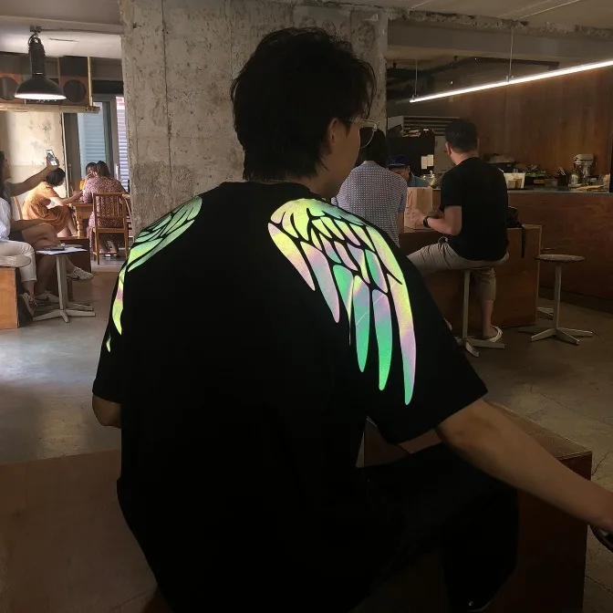 INS/Лидер продаж футболка с отражающим принтом крыльев Harajuku мужская и женская мода