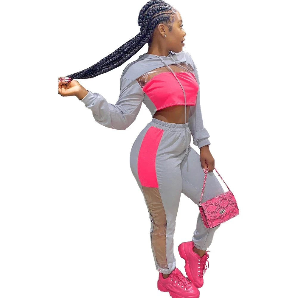 Autumn Winter Women Set Hooded Tracksuits Full Sleeve Crop Top Pants Suit Two Piece Sporty Night Club Outfits DN8333 |