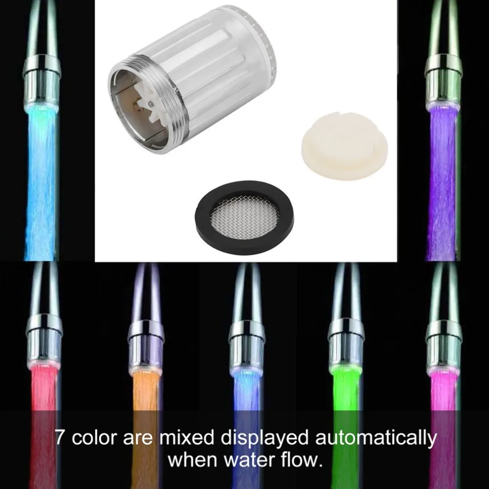 

7 Color RGB Colorful LED Light Tap Faucet Head Shower Water Glow Stream Spraying Home Bathroom Decoration Stainless Steel New