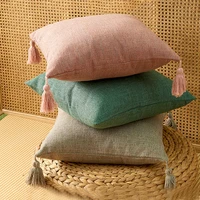 japanese cotton linen tassel cushion cover simple sofa cushion pillow decor christmas cushion yellow pillow case 45x45