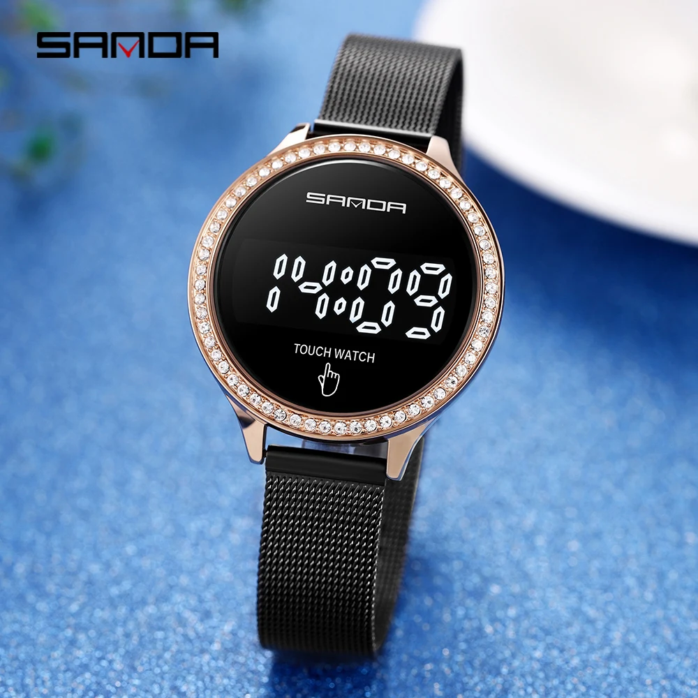 

SANDA 2021 топовый бренд Модные женские светодиодные сенсорные цифровые спортивные часы водонепроницаемые электронные часы Relogio Feminino 8006