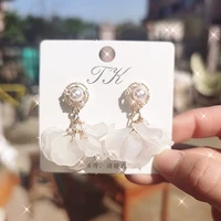 s925 silver flower earrings women korean temperament network red super fairy earring pearl personality simple earrings wholesale