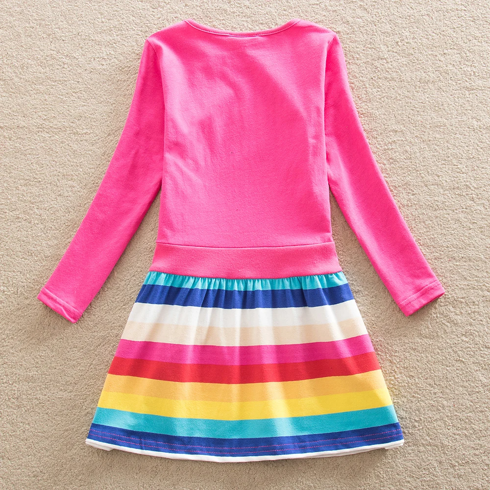 JUXINSU My Baby Girls Little Pony Cartoon Girl Rainbow Long Sleeve Dresses Pony Casual Dress Autumn Winter Home Wear 1-8 Years