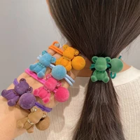 korean flocking bear hair ties with shiny rhinestones hair rope childrens rubber bands hair accessories headdress for women
