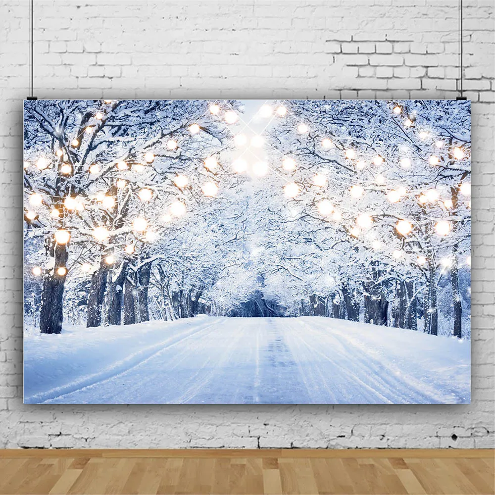 

Mocsicka Winter Snow Forest Backdrop for Photography Snowfield Highway Bulb Newborn Photo Background Props Photostudio Photocall