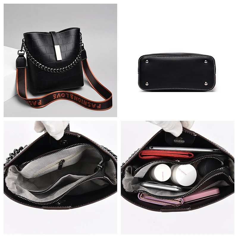 

2021 New Alligator Pattern Bucket Bag For Women Vintage Shoulder Bag Big Capacity Crossbody Bag Elegant Shopping Handbag Purse