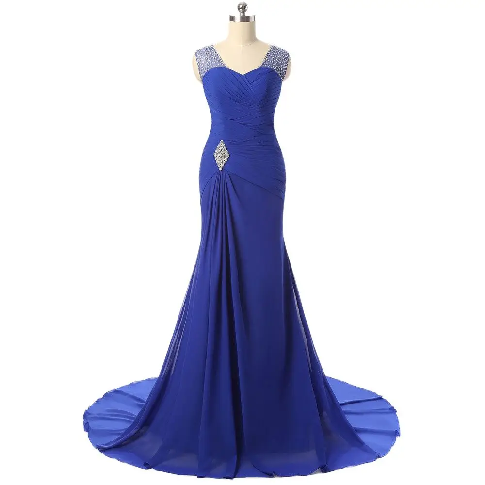 Женское вечернее платье с юбкой годе V образным вырезом и шнуровкой на спине|blue