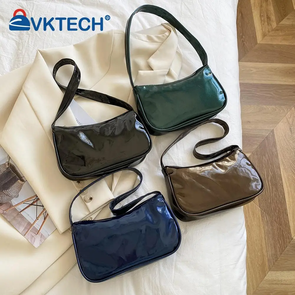 

Girls Shoulder Bags PU Leather Fashion Women Zipper Patent Leather Design Handbags Tote Solid Shoulder Underarm Bags