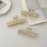 wholesale high quality rhinestone pearl rectangle double metal large size hair barrette claws clip for woman headdress