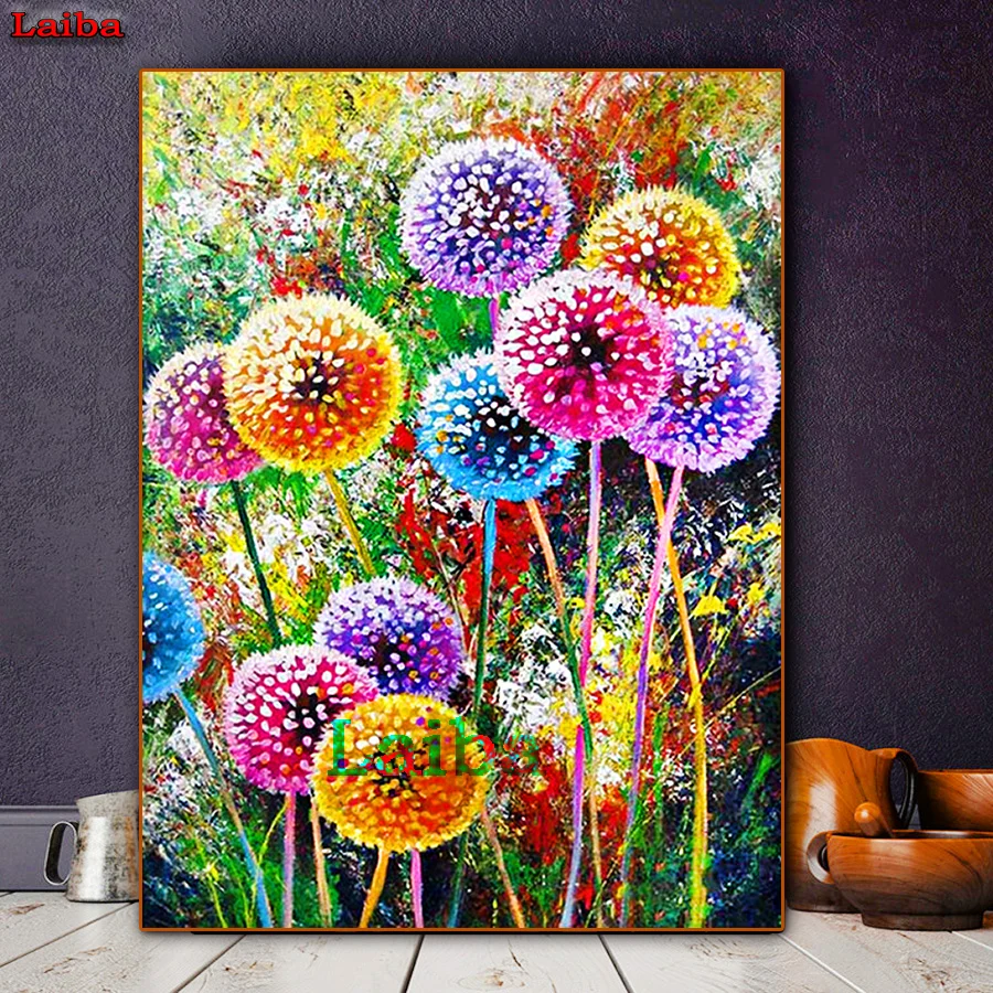 

rhinestone Full Square Round Drill 5D puzzle DIY Diamond Painting Colored dandelion Embroidery Cross Stitch Home Wall Decor