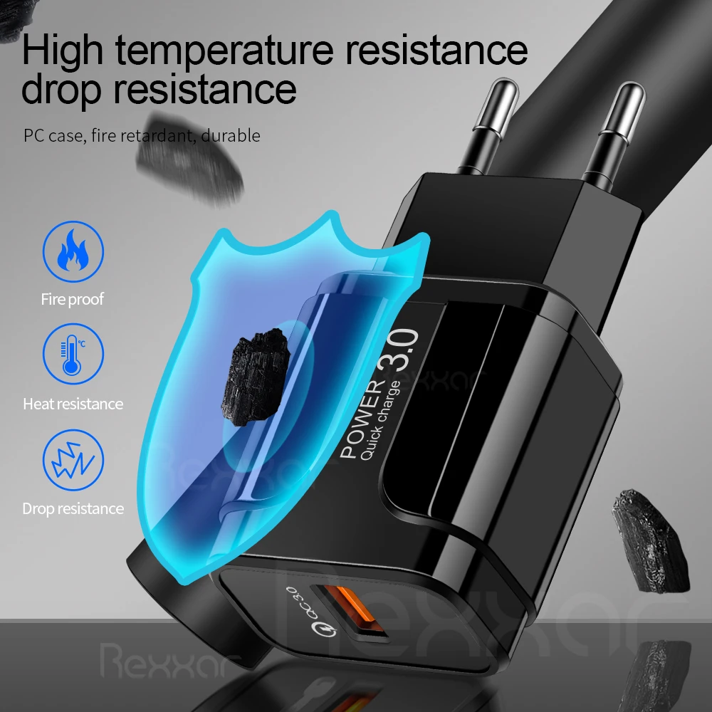 Зарядное устройство Rexxar 18 Вт USB 3 0 быстрая зарядка для iPhone 11 Samsung A40 Xiaomi Huawei Mate