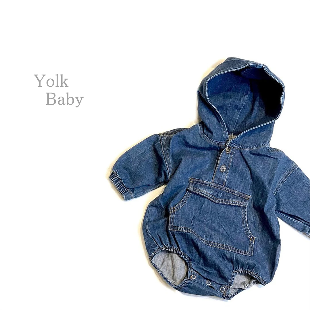 

2021 Newborn Baby Boys Girls Cotton Denim Hooded Romper Jumpsuit Autumn Full Sleeve Infant Babys Jumpsuit Clothes Outfit 0-3 Y