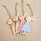 4 шт., пасхальные подвесные украшения в виде кролика, пасхальные деревянные, подвеска 