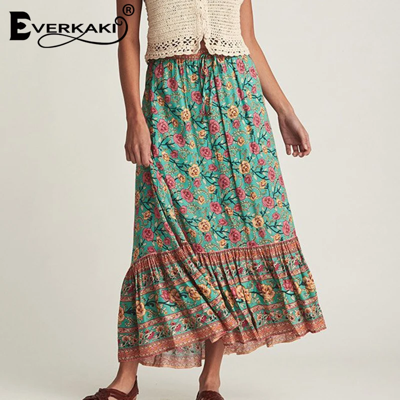 Everkaki Boho юбки с принтом женские осенние регулируемые пояса цыганские винтажные